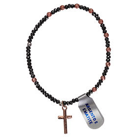 Bracelet dizainier élastique croix et grains rosés
