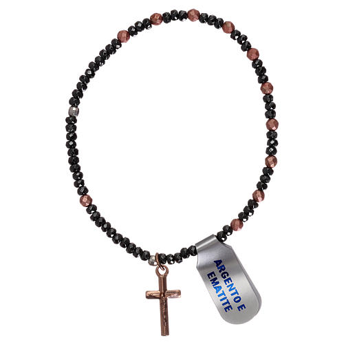Bracelet dizainier élastique croix et grains rosés 1