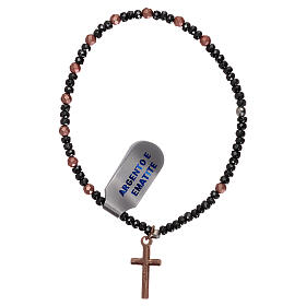 Decade rosary bracelet elastic with cross and rose beads