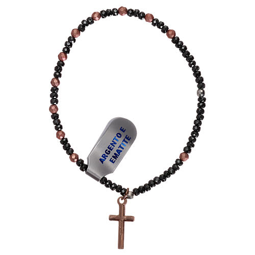 Decade rosary bracelet elastic with cross and rose beads 2