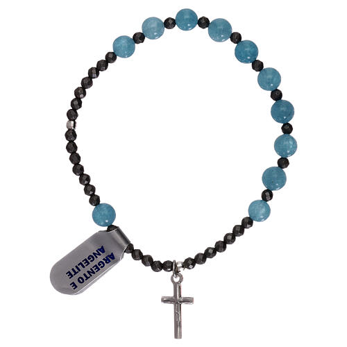 Elastic single decade rosary bracelet, angelite and 925 silver cross 2
