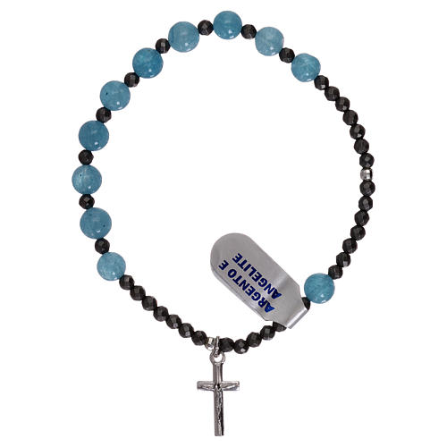 Bracelet élastique dizainier angélite et croix argent 925 1