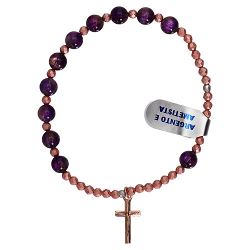 Pulsera rosario rosada y amatista 1