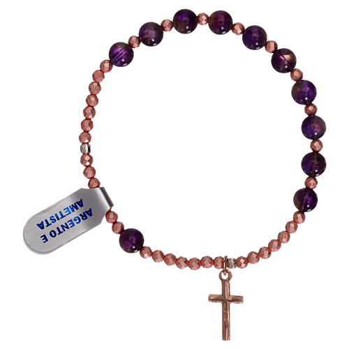 Pulsera rosario rosada y amatista 2