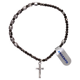 Single decade rosary bracelet in elastic 925 silver