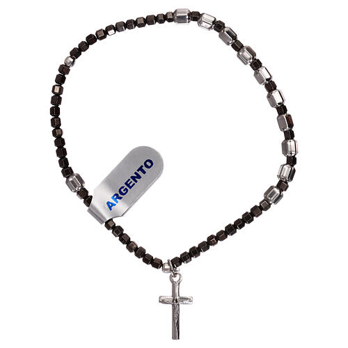 Single decade rosary bracelet in elastic 925 silver 1