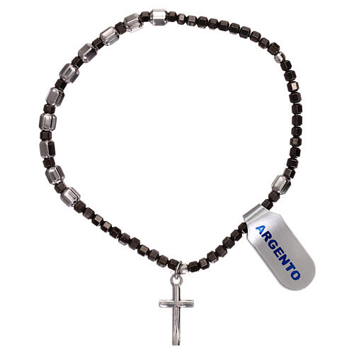 Single decade rosary bracelet in elastic 925 silver 2