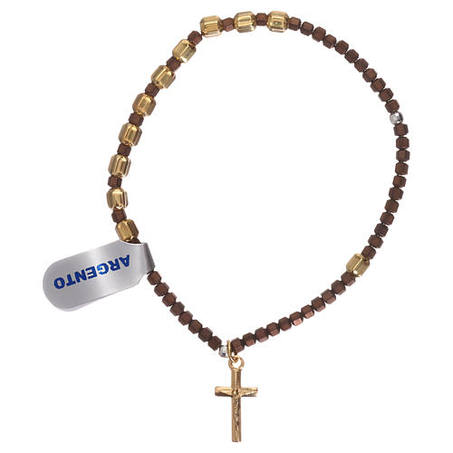 Pulsera rosario plata 925 dorada hematites marrón 1