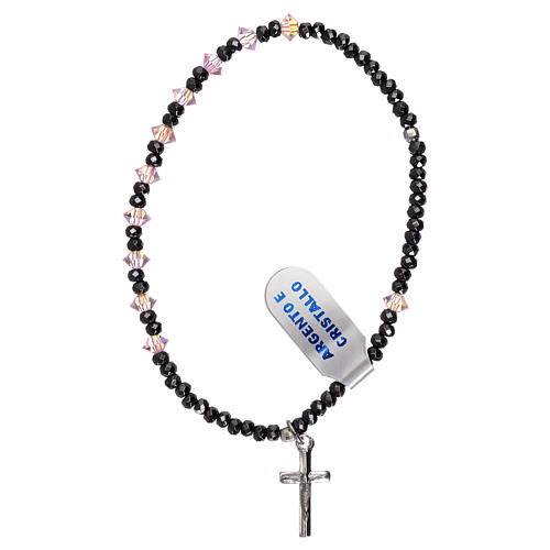 Bracciale elastico rosario cristallo rosa e argento 925 1