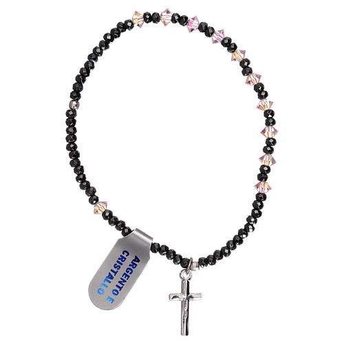 Bracciale elastico rosario cristallo rosa e argento 925 2