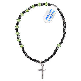 Elastic decade rosary bracelet, green crystal 925 silver