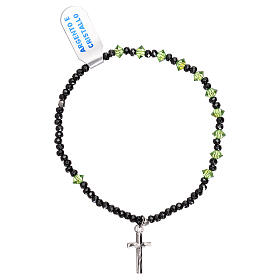 Elastic decade rosary bracelet, green crystal 925 silver