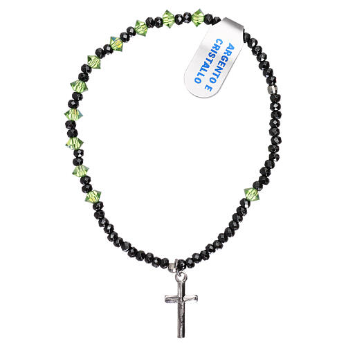 Elastic decade rosary bracelet, green crystal 925 silver 1