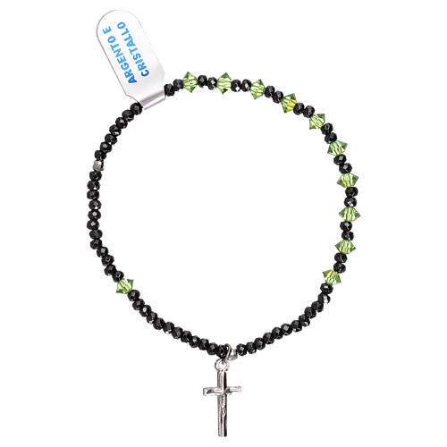 Elastic decade rosary bracelet, green crystal 925 silver 2