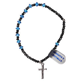 Elastic decade rosary bracelet, blue crystal beads 925 silver