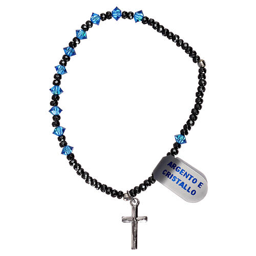 Elastic decade rosary bracelet, blue crystal beads 925 silver 1