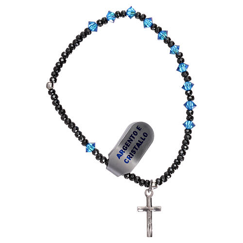 Elastic decade rosary bracelet, blue crystal beads 925 silver 2