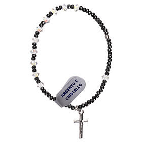Elastic decade rosary bracelet, trasparent crystal beads 925 silver