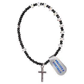 Elastic decade rosary bracelet, trasparent crystal beads 925 silver