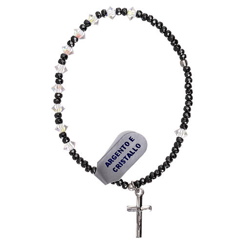 Elastic decade rosary bracelet, trasparent crystal beads 925 silver 1