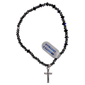 Pulsera elástica rosario plata 925 y cristal negro