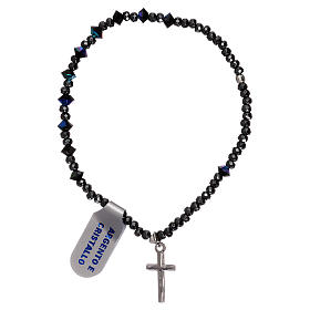 Bracciale elastico rosario argento 925 e cristallo nero