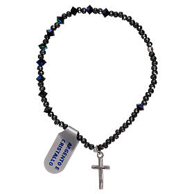 Cross rosary bracelet, 925 silver and black crystal beads