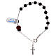 One decade rosary bracelet, black glass beads with ladybug s1