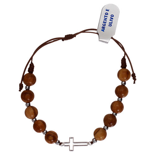 Bracelet corde croix ajourée argent 925 et grains olivier 2