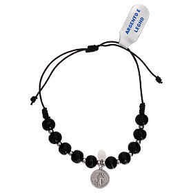 Rosary bracelet with black wooden beads and medal