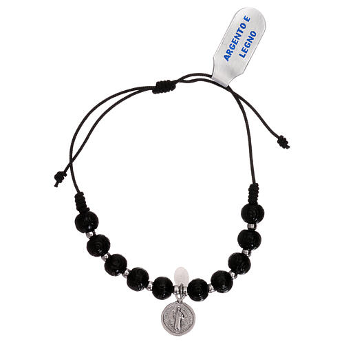 Rosary bracelet with black wooden beads and medal 1