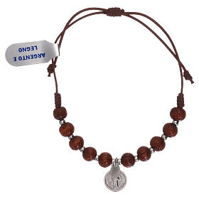 Black carved wooden rosary bracelet with medal