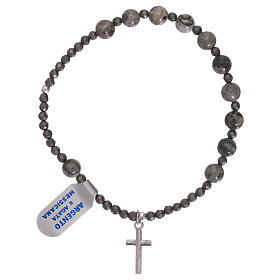 Decade rosary bracelet, agate beads and 925 silver cross