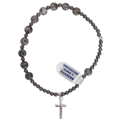 Decade rosary bracelet, agate beads and 925 silver cross 1