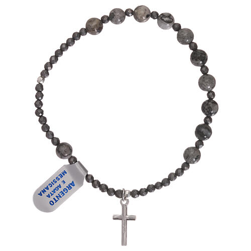 Decade rosary bracelet, agate beads and 925 silver cross 2