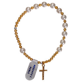 Bracciale decina perle e croce argento 925 dorato