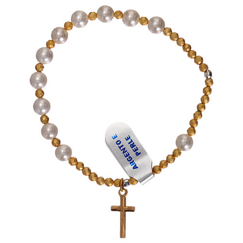 Single decade rosary bracelet with pearls golden 925 silver cross 2