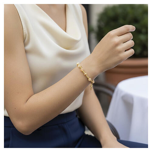 Bracelet chapelet élastique argent 925 doré et oeil de tigre 2