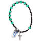 Elasticized single decade rosary bracelet, 925 silver cross green agate beads s1