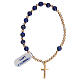 Elasticised rosary bracelet with golden cross and lapis beads s1