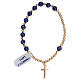 One decade rosary bracelet, elasticized golden cross lapis beads s1