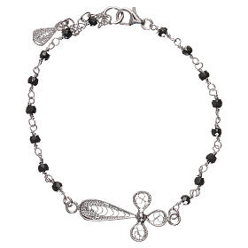 Bracciali in argento: Braccialetto croce filigrana argento 925 rodiato e zirconi