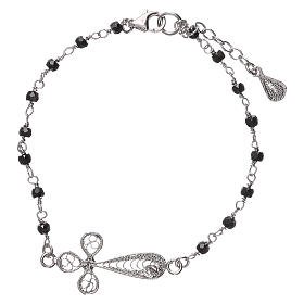 Bracciali in argento: Braccialetto croce filigrana argento 925 rodiato e zirconi