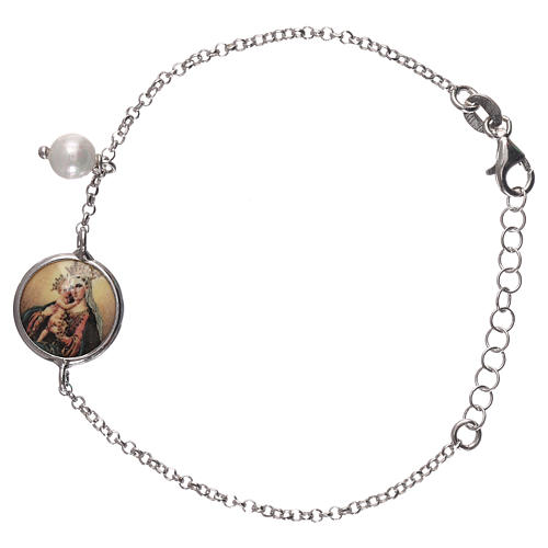 Armband Silber 925 Medaille Gottesmutter mit Kind und Perle 1
