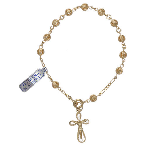 Single decade rosary bracelet of gold plated 925 silver filigree 1