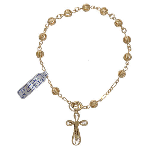 Decade rosary bracelet in filigree golden sterling silver 2
