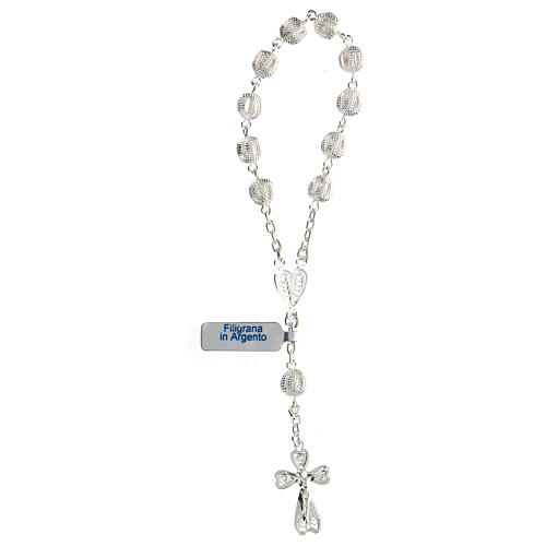 Single decade rosary bracelet of silver filigree with heart 1