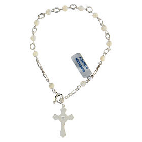 Single decade rosary bracelet of silver and mother-of-pearl