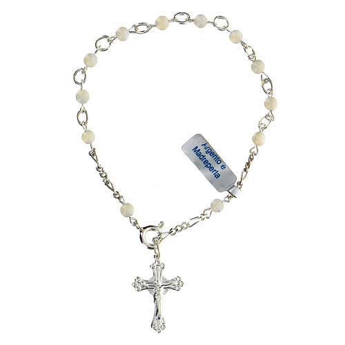 Single decade rosary bracelet of silver and mother-of-pearl 1