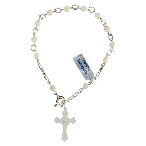 Single decade rosary bracelet of silver and mother-of-pearl 2